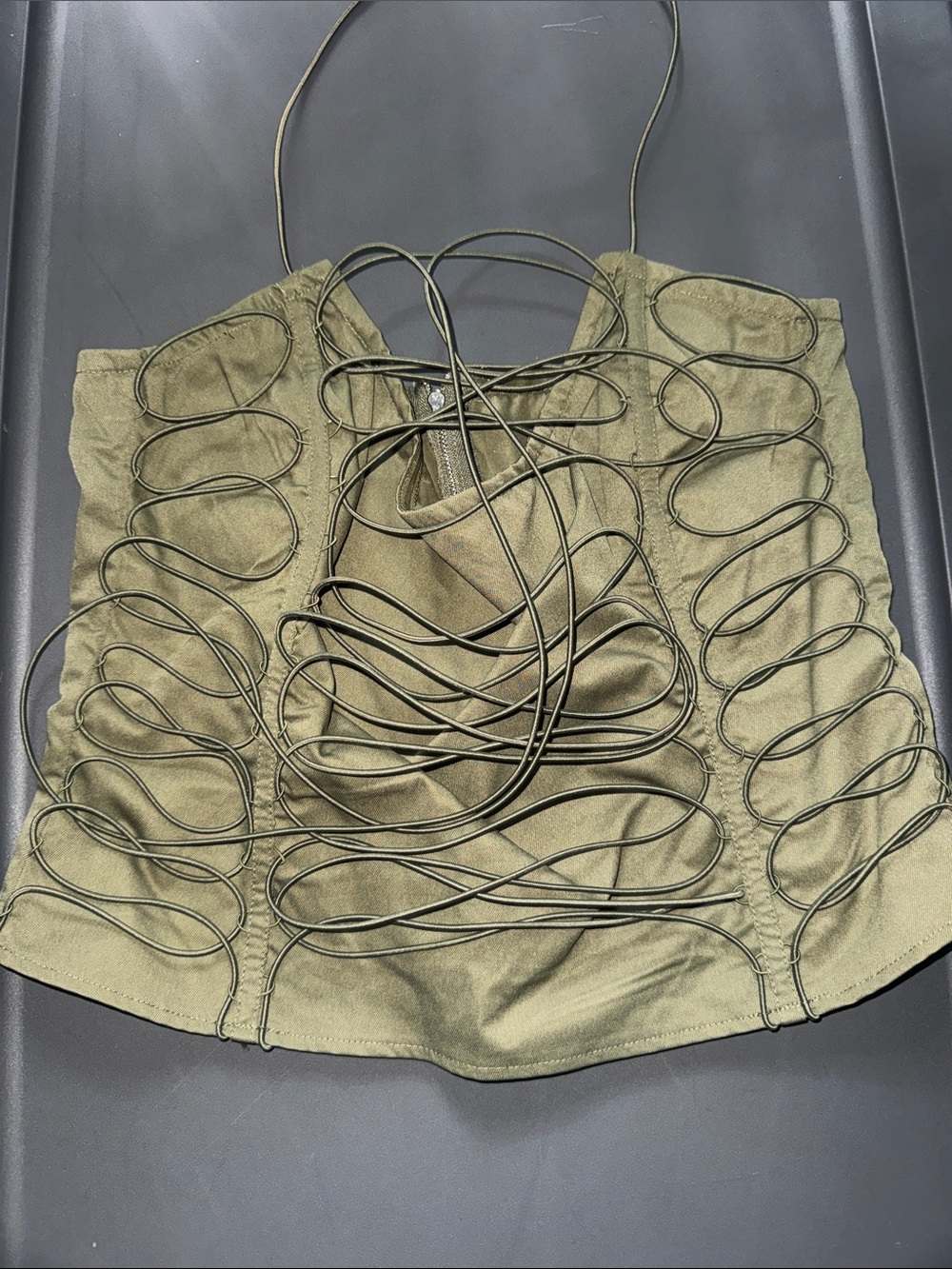 Olive Bungee Cord Halter Crop Top